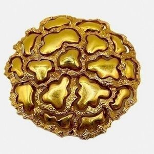 Vintage Modernist Brooch Gold Tone by Roget Brutalist Chrysanthemum Pin